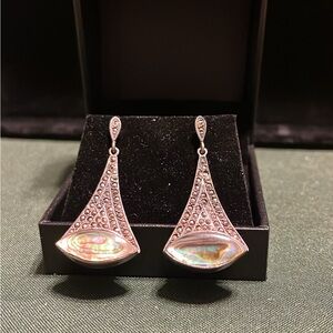 Vintage Silver and Abalone Drop Earrings 925 “sp” hallmark Markasite